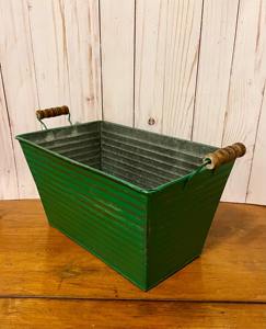 Bote de basura rectangular verde con asa doble de madera, ideal para jardinería, catering y uso en la calle, venta al por mayor desde India. - Product Image 2