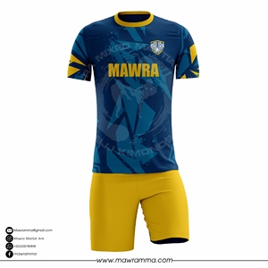 Maillot de football sublimé pour homme MAWRA, bleu et jaune, imprimé géométrique, ajusté, manches courtes, col rond, anti-humidité - Product Image 5