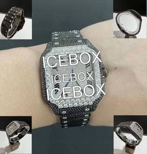 Montre-bracelet à boîtier carré en acier inoxydable et moissanite, cadran en verre entièrement serti, résistance à l'eau 10 bars, fermoir de bracelet - Product Image 5