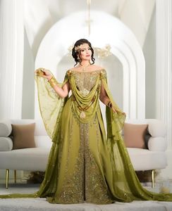Beautiful Olive <b>Green</b> Gold Embroidered Traditional Wedding Fergani Dress Women Floor-Length Regular Fit Stretchable Moisture - Product Image 2