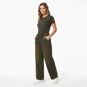 Vêtements d'extérieur oversize pour femmes, style urbain, en jean baggy coupe droite, respirant, hiver, 220g Polyester/Coton, coupe ample, délavage vintage - Product Image 1