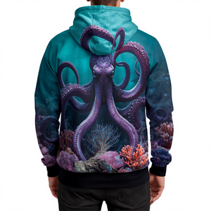 Sweat-shirt de pêche Kraken Corail : Monstre marin mythique, vêtement de performance par sublimation - Product Image 2