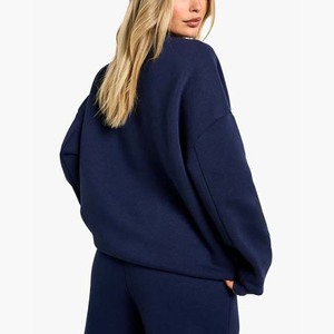 <b>Navy</b> Blue Color Drop Shoulder <b>Women's</b> Clothing Hoodies Sweatshirts Cotton Material With Custom Logo Design Winter Sweatshirts - Product Image 2
