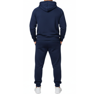 Chándal personalizado para hombre, azul marino, con franja reflectante en forma de chevron, sudadera con capucha y pantalón, conjunto deportivo de dos piezas, fabricante OEM. - Product Image 2