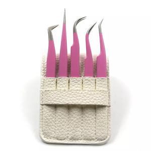 Pinzas de acero inoxidable de última generación, color rosa, 5 piezas, personalizables, de 45, 75 y 90 grados, con punta de fibra para pestañas y cejas, para volumen. - Product Image 6