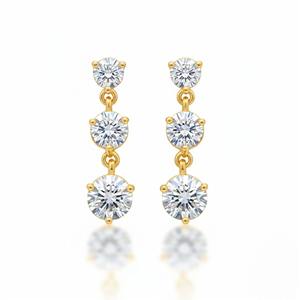 Boucles d'oreilles pendantes à 6 pierres en or 14 carats avec diamant de laboratoire de 2 carats, 3 griffes, bijoux fins élégants, cadeau pour femme, soirée - Product Image 2