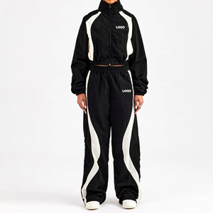 Custom Multi Color Contrast Panel Breathable <b>Women</b> Windbreaker Sets Winter Nylon Reflective Piping Shell <b>Jacket</b> Pants Tracksuit - Product Image 5