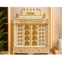 Armoire de temple hindou traditionnelle en teck blanc doré Ashtalakshmi Pooja Mandir, durable, de luxe, sculptée à la main, pour la maison, avec portes, USA