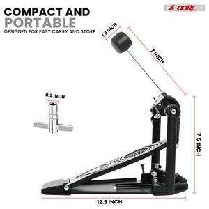 5 Core Bass <b>Drum</b> Pedal Mount Adjustable Felt Beater Head Double Chain Heavyduty Kick <b>Drum</b> Foot Pedal - Product Image 5