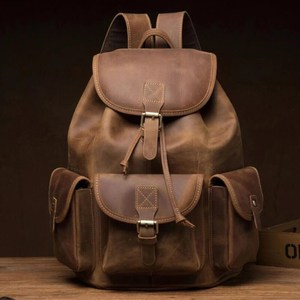 Wholesale Custom Genuine Leather Backpack <b>Men</b> Business Waterproof Real Leather Travel <b>Laptop</b> <b>Bag</b> OEM LBK-0132C - Product Image 4