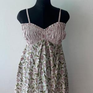 Women Floral Woven Cotton Midi Dress with Ruffles Smocked Bodice <b>Spaghetti</b> <b>Strap</b> Sleeveless Summer Resort Wear - Product Image 5