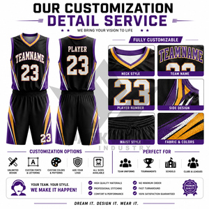 Ensemble de maillots de basket-ball sublimés personnalisés, nom de l'équipe 24, noir et violet, col en V, sans manches, vêtements de sport respirants pour adultes - Product Image 2