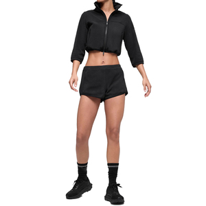 Private Label Polar Fleece Cropped <b>Jacket</b> Shorts Set Women 2 piece set Cozy Winter Lounge Set Polyester Fleece Custom OEM - Product Image 1
