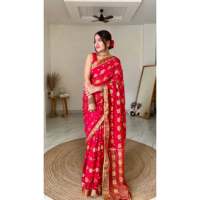 Peluncuran Baru STYLE DE MAISON Saree/Sari India/Pakistan untuk Wanita Dewasa Pakaian Pesta Tradisional Sutra Merah Anti Kusut Panjang Menyentuh Lantai