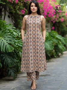 Latest Summer Collection Cotton Printed Kurta <b>Pant</b> Set Sleeveless A <b>Line</b> Tunic Palazzo <b>Pants</b> for Daily Casual Wear for Women Fit - Product Image 4