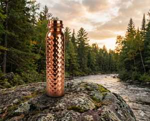 Bouteille d'eau classique en cuivre pur, faite à la main, réutilisable, bouteille ayurvédique, logo personnalisé, fournisseur en gros, utilisation en voyage et en camping - Product Image 1