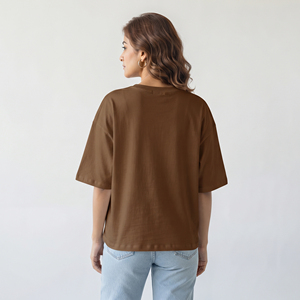 T-shirt ample à col rond imprimé pour femme, coupe décontractée, 140g, coton et polyester compressés écologiques - Product Image 2