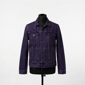 Veste en jean 100 % coton respirant couleur unie pour l'hiver, col montant, coupe classique, logo frontal - Product Image 1