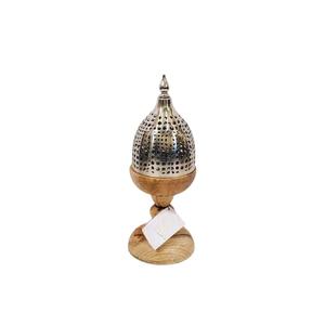Royal Dome Censer Silver Perforated Conical Metal Dome <b>Incense</b> <b>Burner</b> <b>Holder</b> with Wooden Base Stand - Product Image 1