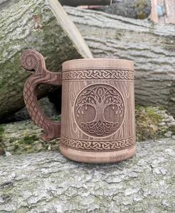 Chope en bois Arbre de Vie avec poignée serpent, faite à la main, cadeau unique, récipient à boire, ustensile de cuisine, écologique, traditionnelle - Product Image 6