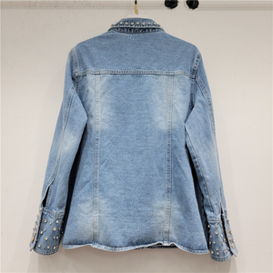 2026 New Arrivals Winter Rivet Beaded Tassels Windproof Fashion Personality Korean Long Stylish Bomber <b>Denim</b> <b>Jacket</b> - Product Image 6