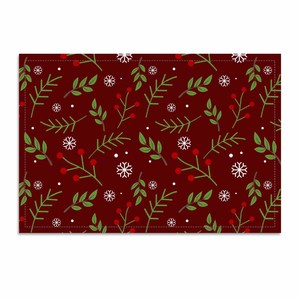 Christmas Printed Cloth <b>Placemat</b> Red Green Plant Pattern Traditional Design <b>Placemat</b> for Christmas use . - Product Image 2