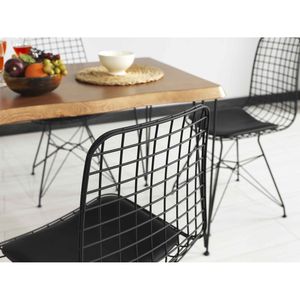 Zen filo moderne sedie da pranzo metallo nero con cuscini in pelle nera ergonomico e comodo Set di 4 - Product Image 4