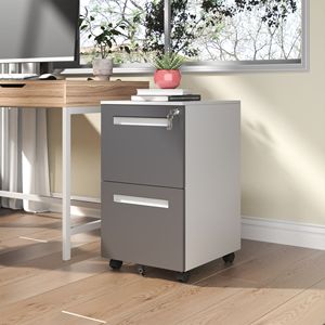 Armadietto Portadocumenti Mobile a 2 Cassetti con Serratura, in Acciaio, con Ruote Girevoli a 360 Gradi per Casa, Ufficio o Uso Commerciale - Product Image 2