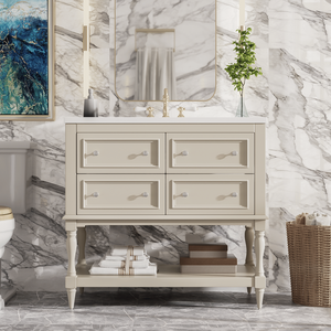 Mobile Bagno Autoportante in Legno Massello da 36 Pollici con 4 Cassetti e Lavabo Sottopiano in Ceramica - Set Completo - Product Image 2