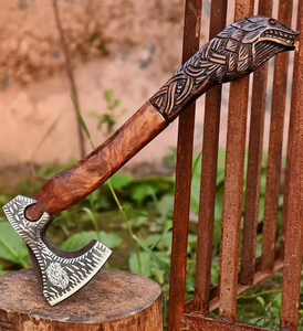 Custom Handmade Industrial Grade Tomahawk | Hand Forged High Carbon Steel Decorative Collector's <b>Axe</b> Rose Wood <b>Handle</b> | OEM/ODM - Product Image 4