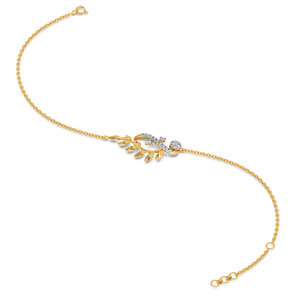 Bracelet Botanical Sweep en diamant avec chaîne en or jaune et motif central en branche de feuille sculptée - Product Image 4