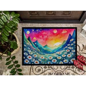 Paillasson intérieur/extérieur antidérapant inspiré des marguerites lavable à poils bas 24H X 36W pour entrée avant 24H X 36W - Product Image 3