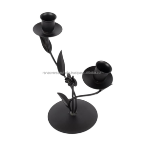 Rustic <b>Black</b> Double <b>Candlestick</b> Holder Ornate Floral Metal Candle Stand for Home Decor Wedding Table Party Events Centerpiece - Product Image 1