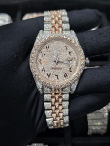 Reloj de Pulsera Automático para Hombre, Fabricación India, Acero Inoxidable, Chapado en Oro, Completamente Adornado con Diamantes Moissanite, Cristal de Zafiro, 10 Bar - Product Image 5