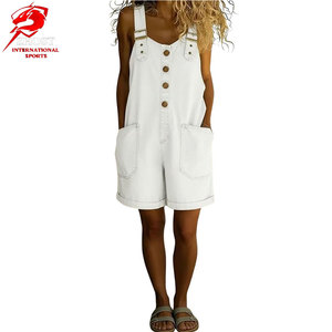Mono vaquero de alta calidad para mujer, informal, sin mangas, de una pieza, con bolsillos funcionales y cintura ajustable. - Product Image 1