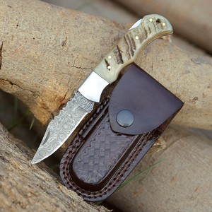 Hot Selling Custom Handmade Damascus Steel Clip Point Razor Sharp Folding Knife Ram Horn Handle OEM ODM Customizable Industrial - Product Image 1
