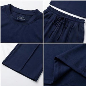 Ensemble de yoga bleu marine 2 pièces : Crop top et pantalon large taille haute avec cordon de serrage, couleur unie, en Spandex et Coton, Vêtements de sport - Product Image 4