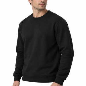 Sweat-shirt à col rond en coton noir pour homme, coupe classique, pull décontracté, couleur unie, tricoté, vêtement d'automne - Product Image 3