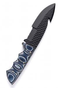 Couteau utilitaire noir à lame fixe personnalisé, avec crochet à viande, coupe-cordons, manche texturé en G10, outil d'extérieur - Product Image 2