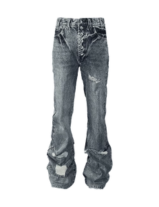 Jeans en denim pour homme 2026 de haute qualité, coupe évasée, déchirés et usés, style streetwear hip-hop Y2K, en coton, OEM ODM - Product Image 3
