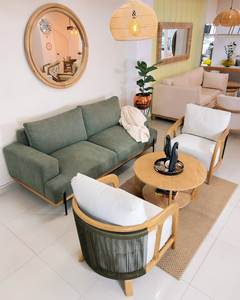 Luxury Teak Wood <b>Sofa</b> Set with Rope Lounge Chairs and Round Coffee <b>Table</b> for Hotel Villa Living Room Furniture - Product Image 2