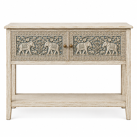 Table console moderne en bois massif sculpté à la main avec base en forme d'éléphant et étagère inférieure pour ferme, hôtel ou salon