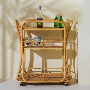 Unique rattan food carts kitchen bar accent top-pick barcart natural beverage serving cart - Product Image 5