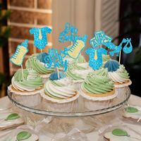 24 décorations de gâteaux bleues à paillettes pour baby shower, avec motifs nœud papillon, barboteuse et biberon, pour révélation du sexe et fête d'anniversaire