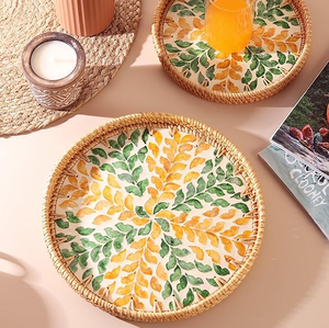 Plateau en rotin et nacre, idéal pour le rangement, plateau décoratif en mosaïque de nacre et rotin, pour cosmétiques et bijoux. - Product Image 4