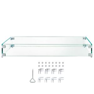 Paravento in Vetro Temperato Trasparente 38 X 10.5 X 6 Pollici per Braciere e Tavolo, Spessore 0.3 Pollici, Scudo Rettangolare, Accessori per Caminetto - Product Image 1