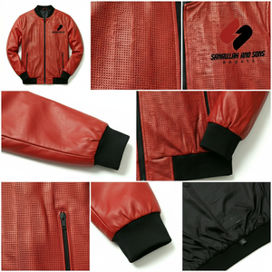 <b>Men</b>’s Red Leather Style <b>Jacket</b> Custom Logo <b>Lightweight</b> Zipper Bomber <b>Jacket</b> Casual Wear - Product Image 5