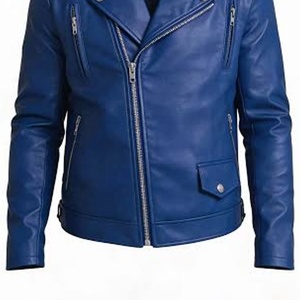 Chaqueta de Motociclista Asimétrica de Cuero Genuino Azul Rey para Hombre, Personalizada para Universidad, con Cuello Camisero - Product Image 5
