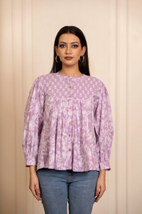 SUKOON Haut fluide en coton à motif floral pour femme, manches longues, coupe décontractée, détail boutonné |   Tunique d'été pour femmes, à porter au quotidien - Product Image 4