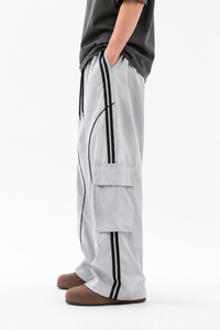 Pantalon cargo ample gris clair pour homme, style streetwear, coupe décontractée, pantalon utilitaire, pantalon de sport décontracté, taille élastique - Product Image 2